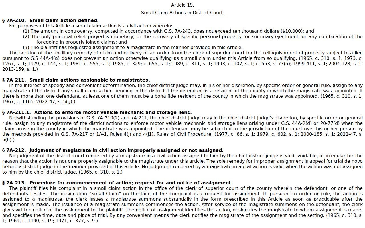 Durham civil docket magistrate jurisdiction statute