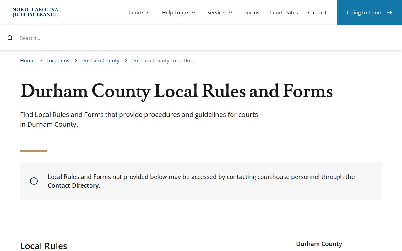 Durham court calendar local rules and forms page