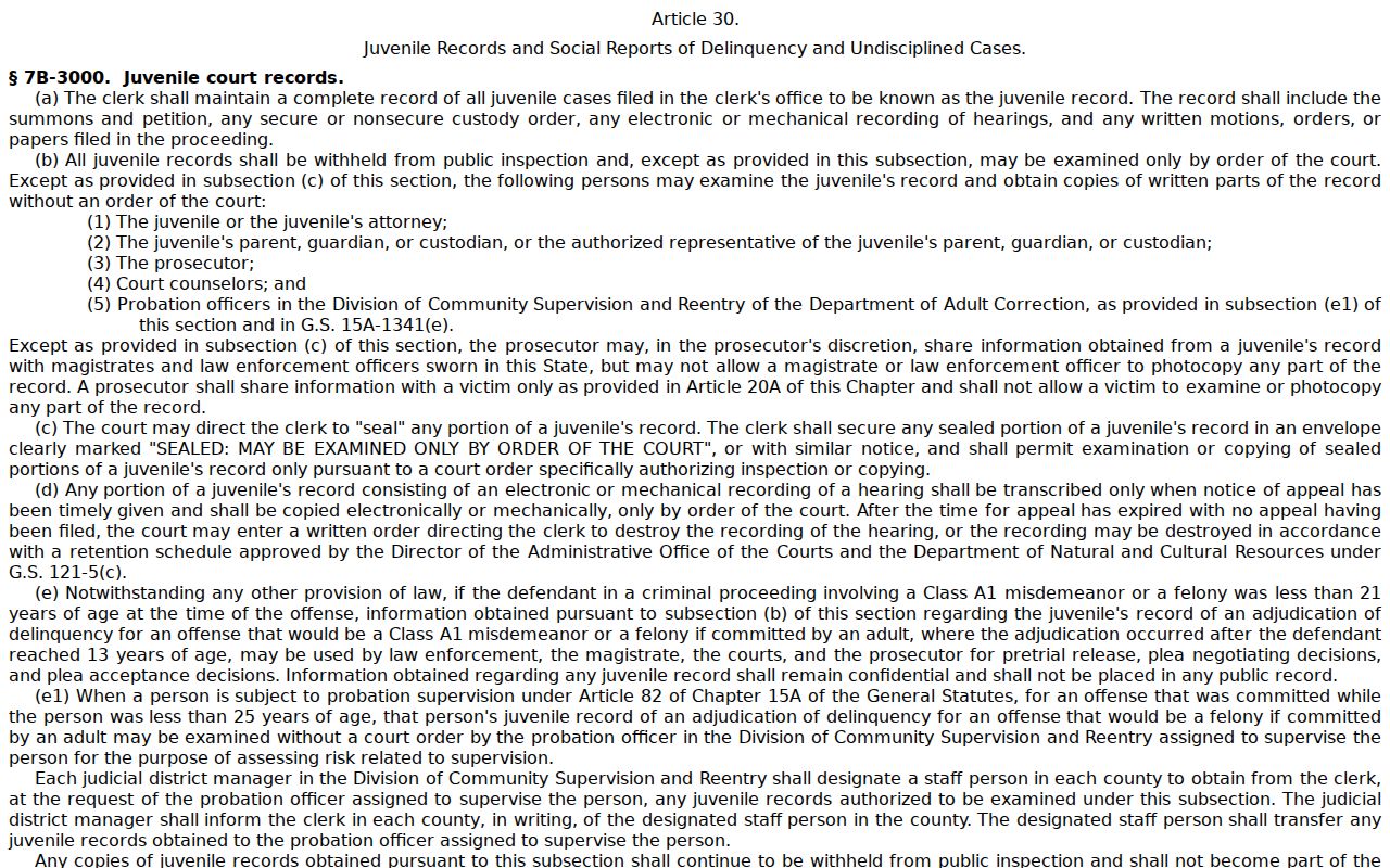 Durham court records confidentiality rule for juvenile court records