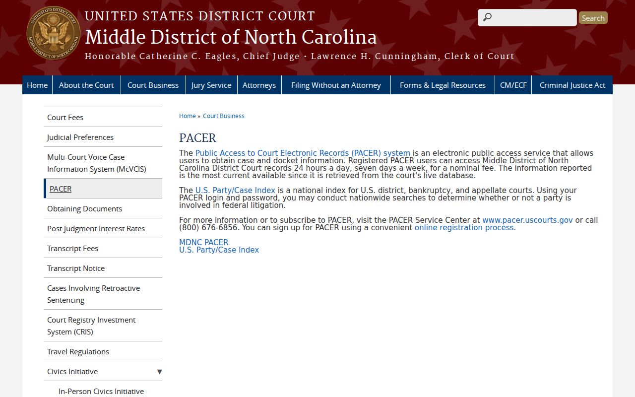 Durham court records comparison with the Middle District of North Carolina PACER page