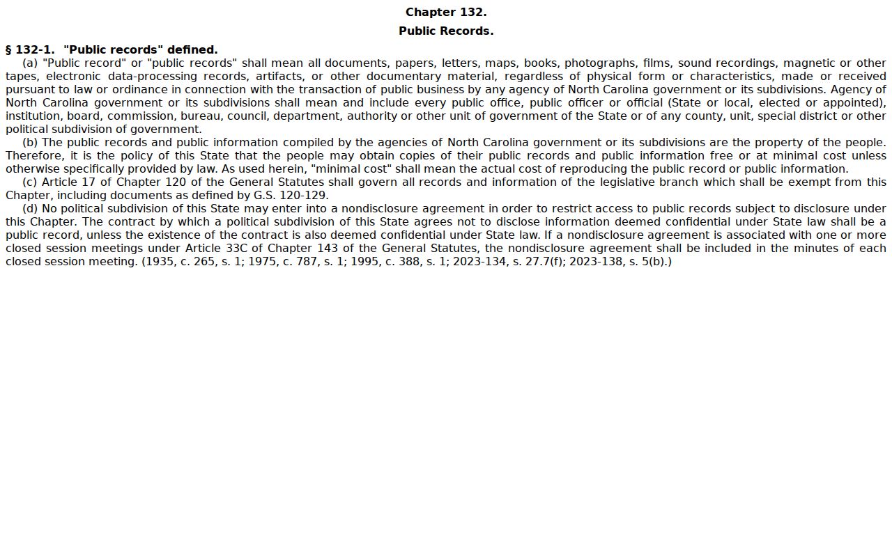 Durham court records context from North Carolina Public Records Law G.S. 132-1