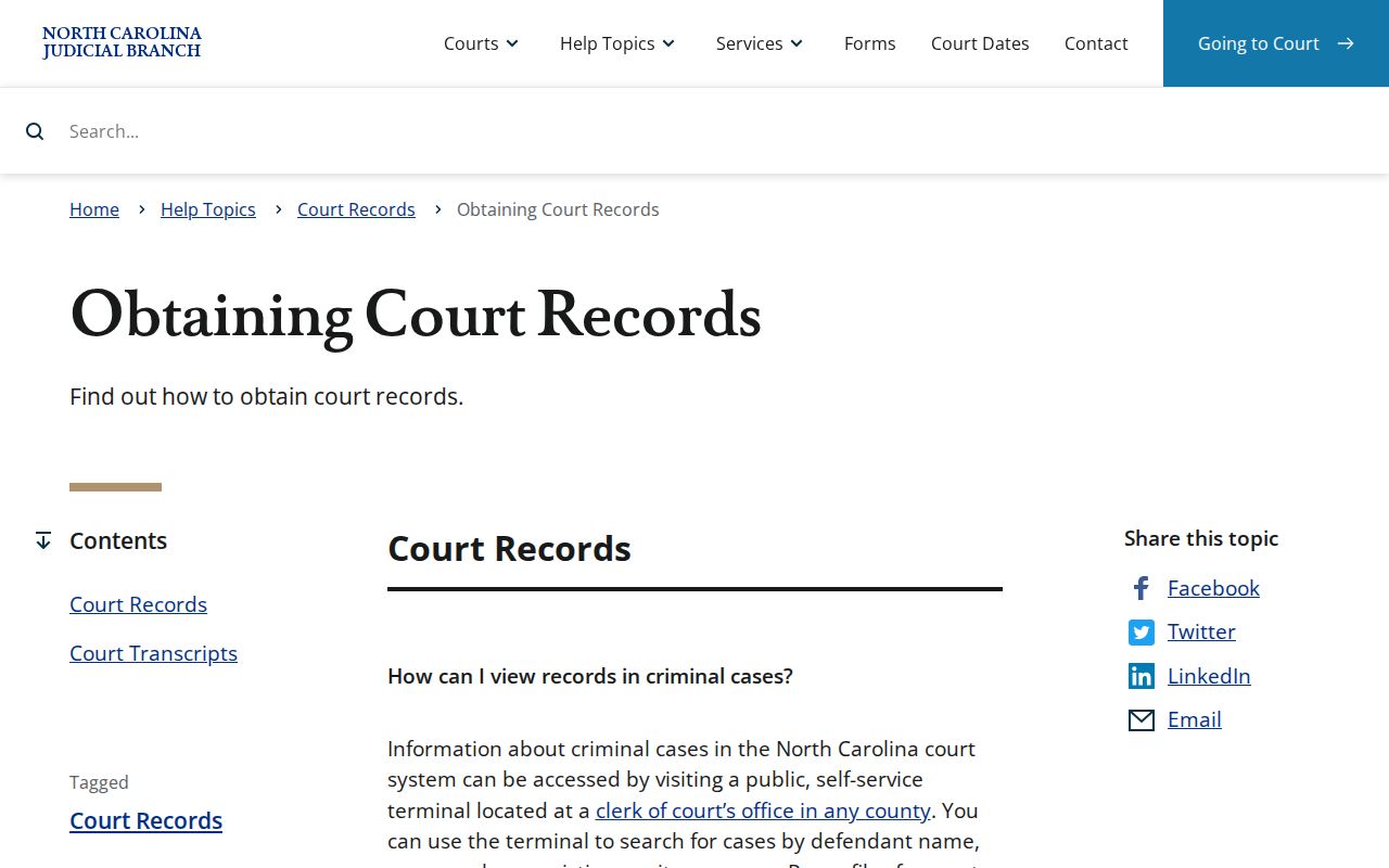 Durham court records guidance on the North Carolina Judicial Branch website