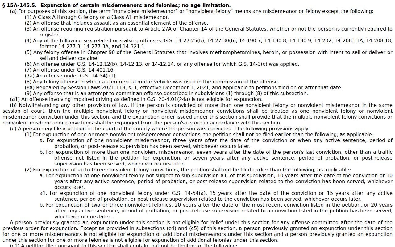 Durham traffic court records context from North Carolina expunction statute G.S. 15A-145.5