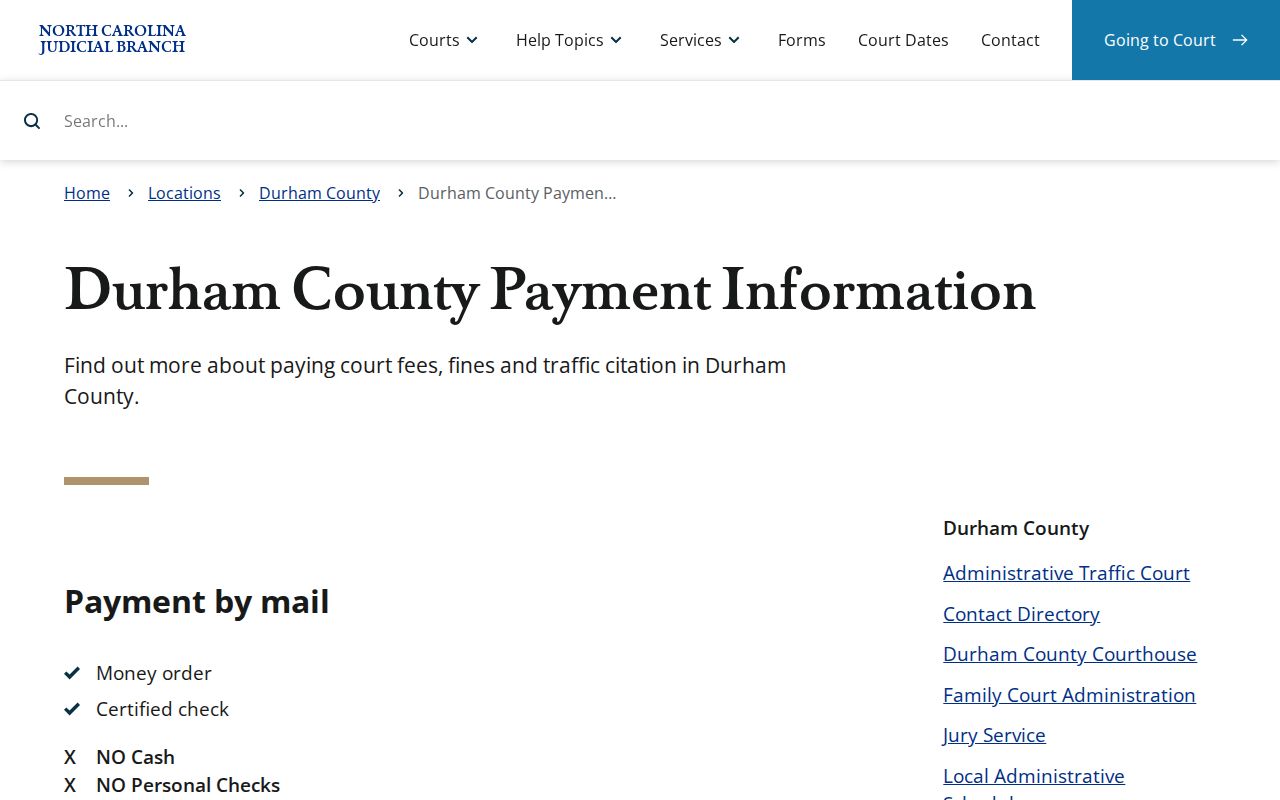 Durham traffic court records payment information from the Durham County court page