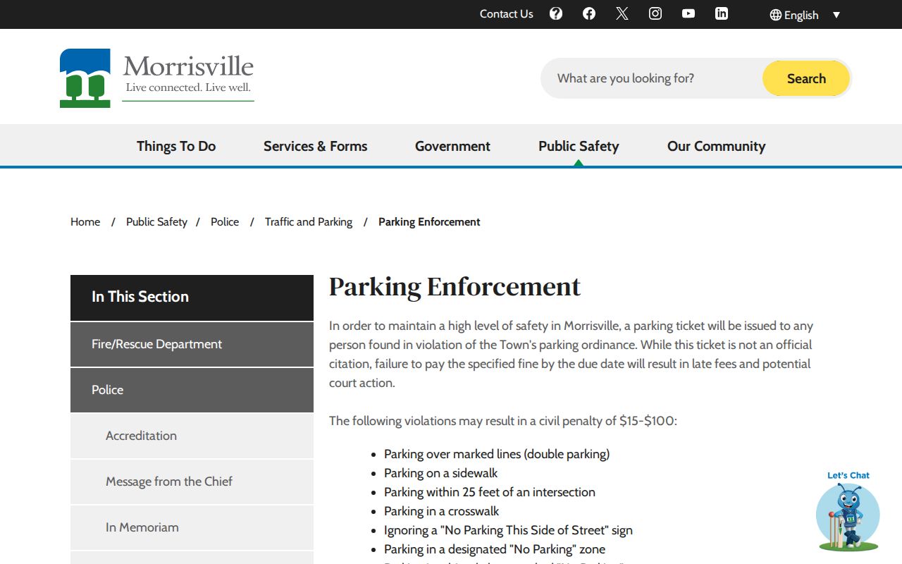 Morrisville court docket distinction shown on the Town parking-enforcement page